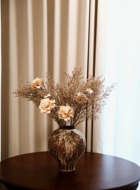 米白色大朵干花陶瓷花瓶插花家居饰品花器客厅茶几摆放装饰花艺