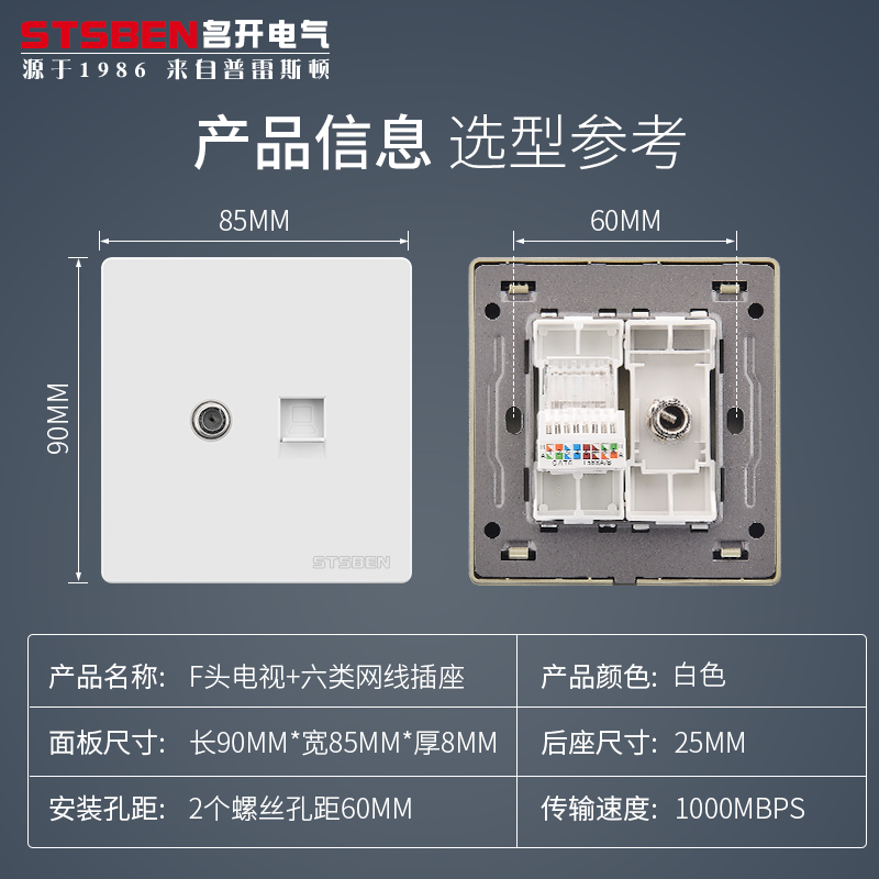 86型英制F头电视带千兆网络插座