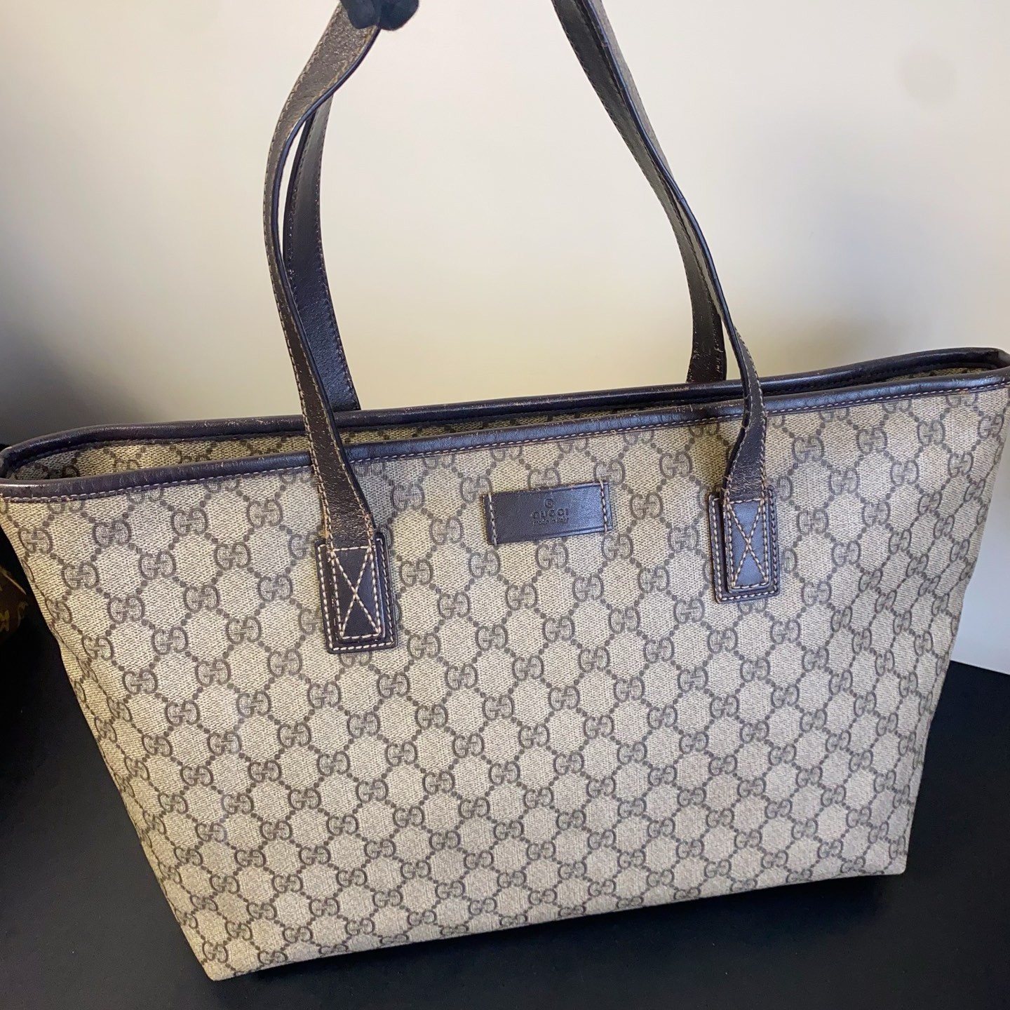 全原装95新gucci经典中号购物袋tote包单肩包轻便通勤包30-38*25