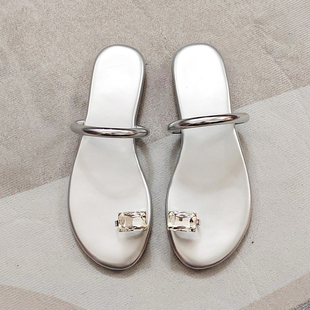 鸽子蛋水钻夹趾凉拖一字带平底沙滩夹脚凉鞋 拖鞋 女夏外穿2025新款