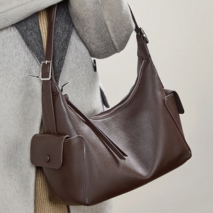 2026春季新款hobo包头层牛皮吐司包大容量休闲肩斜挎包通勤包