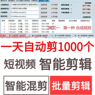智能全自动视频混剪搬运生成原创批量去消重剪辑大师配音字幕软件