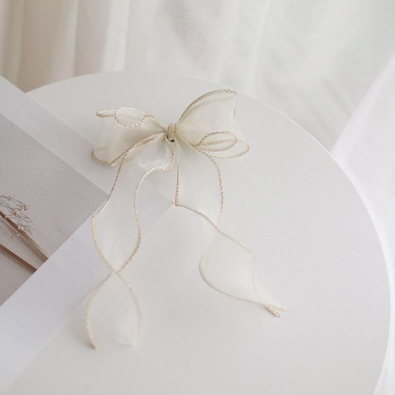 2021新款仙女仙气大蝴蝶结飘带发夹网红顶夹夏季发饰头饰法式雪纱