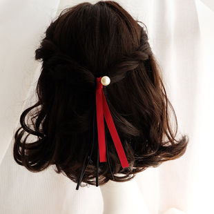 飘~原创梨花珍珠飘带日系软妹reefur发圈韩国皮筋头绳发饰品皮套
