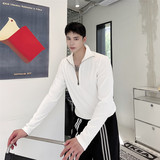 秋上新韩版百搭半拉链长袖立体条纹翻领修身上衣A452--6275--P80，男装卫衣，电商A452