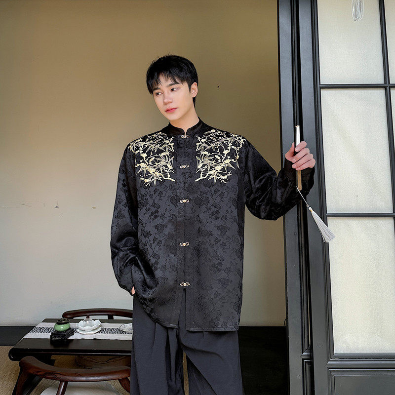 重工刺绣立领改良版明制长袖衬衫潮风汉服上衣A452--6476--P115,男装衬衫,电商A452