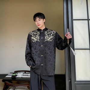 重工刺绣立领改良版明制长袖衬衫潮风汉服上衣A452--6476--P115图片