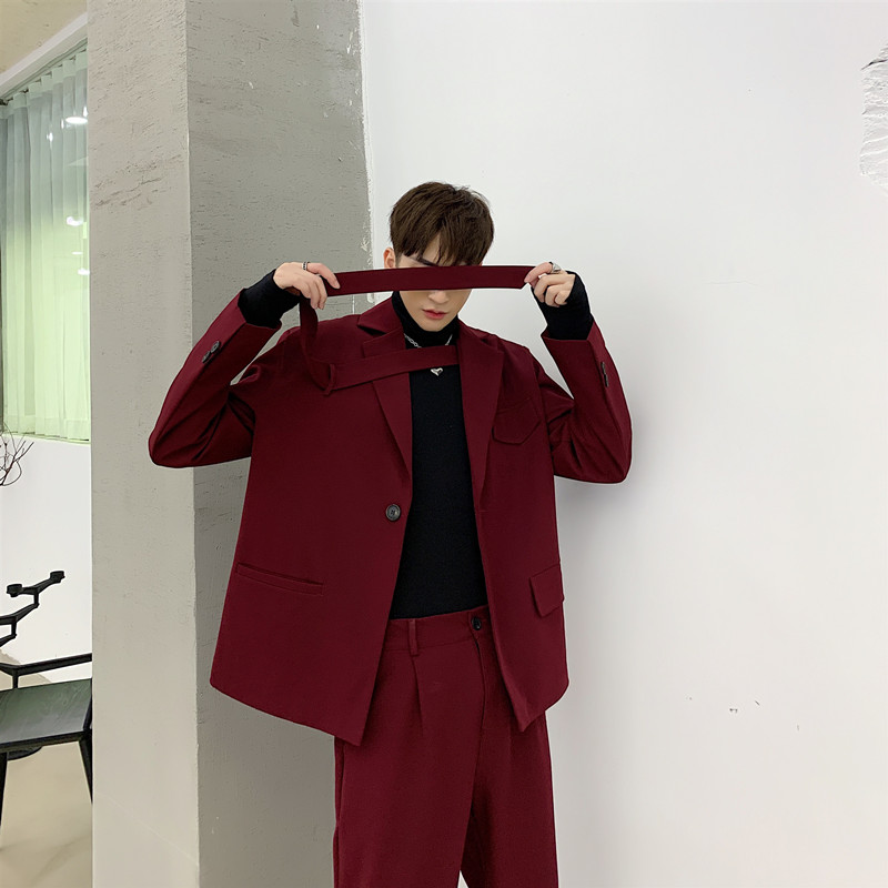 新款复古红色西装外套男潮流款宽松西服上衣A452--19119--P135,男装西服套装,电商A452
