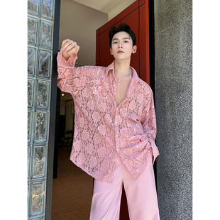 衬衫 蕾丝微透廓形长袖 立体刺绣装 饰上衣A452 P115 新款 6546 个性