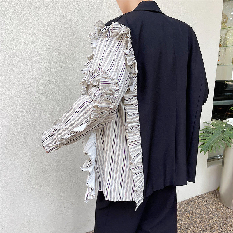 小众设计不对称花边长袖西服时尚个性休闲外套A452--6172--P135,男装西服,电商A452