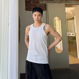 条纹夏季宽松型无领男运动风背心外穿健身男士速干通勤运动健身图片