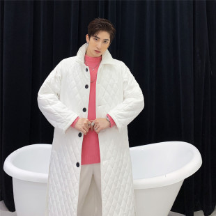 新款 1986 个性 棉服男休闲潮流翻领棉衣A452 P175 菱格中长款 冬装