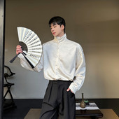 衬衫 个性 国风上衣潮A452 早春复古立领丝光缎面碎花长袖 H137 P85