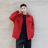 秋冬新款红色小香风亮丝夹克男宽松翻领休闲外套A452--6185--P145，男装夹克，电商A452