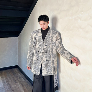 新款潮流印花V领西服外套韩版潮流气质西装上衣A452--6510--P165图片