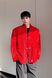 早春新款新中式亮片红色西服男个性潮休闲外套A452--6470--P145，男装夹克，电商A452