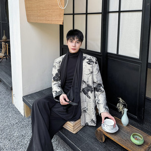 个性小众围巾款西装外套复古风印花西服上衣A452--6475--P165,男装西服套装,电商A452