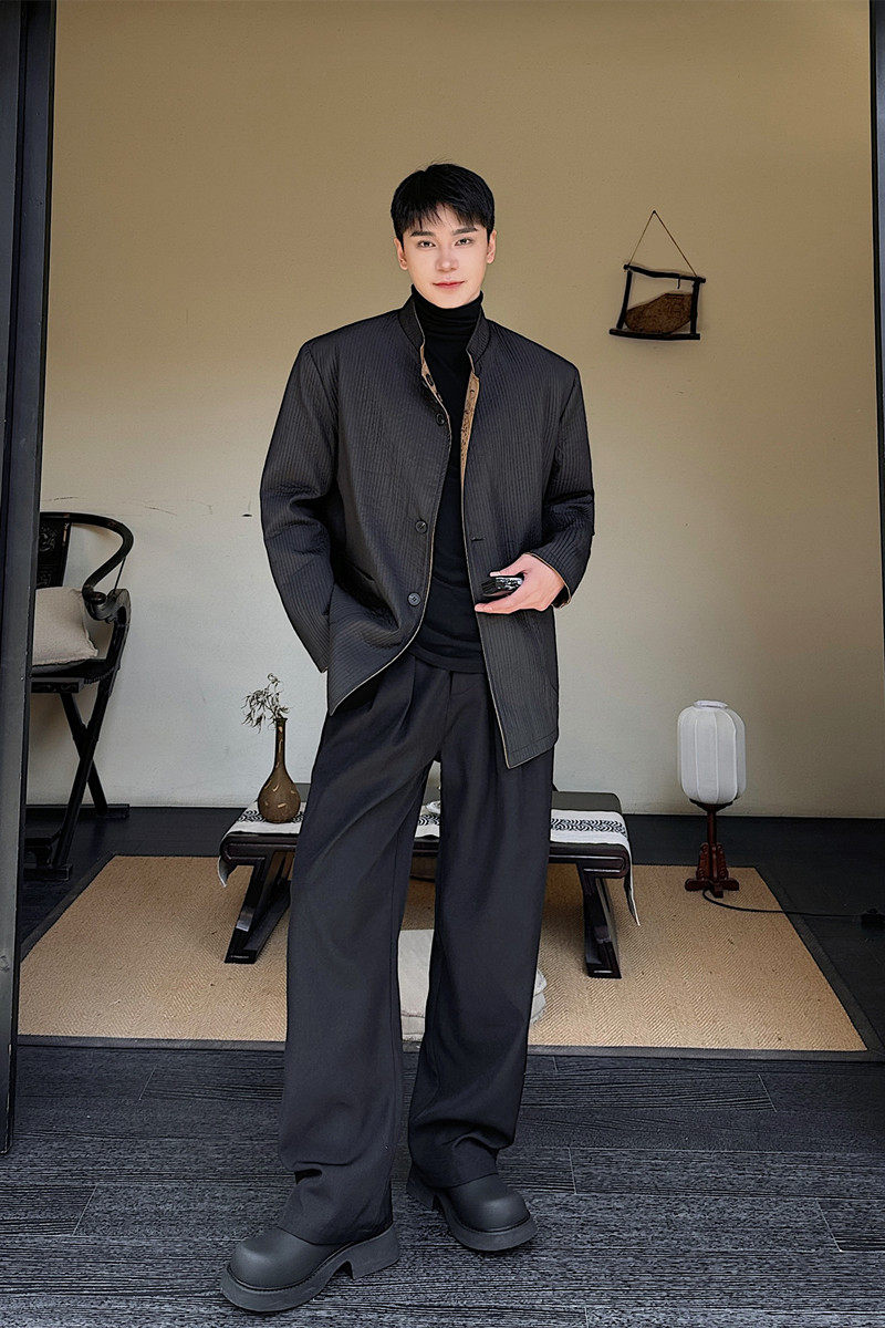 冬装个性定两面穿西服男潮中山装立领西服外套A452--H126--P175,男装西服,电商A452