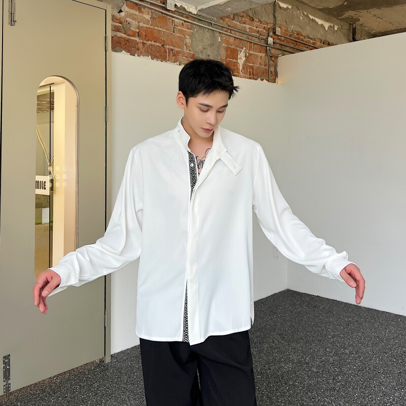 秋季中式立领简约净版长袖衬衫男休闲百搭潮流上衣A452-6385--P85,男装衬衫,电商A452