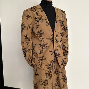 新款时髦大V领西服套装个性植绒花纹复古潮流套装A452-H185--P245图片