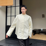 秋季新款中式立领盘扣长袖衬衫风复古喇叭袖上衣A452-6390--P85，男装衬衫，电商A452