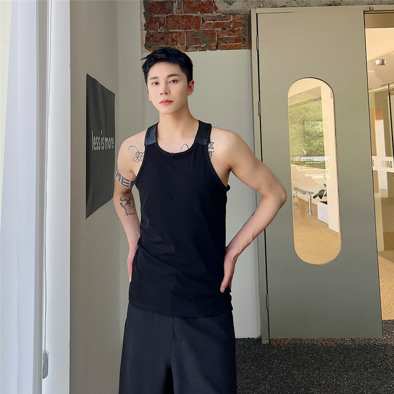 条纹夏季宽松型无领男运动风背心外穿健身男士速干通勤运动健身,男装背心/马甲,电商A452