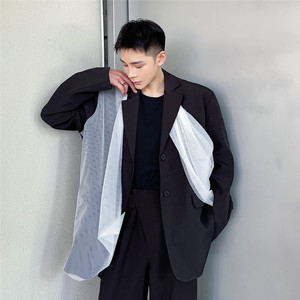 新款小众设计个性网纱拼接西服时尚廓形外套上衣A452--6155--P125