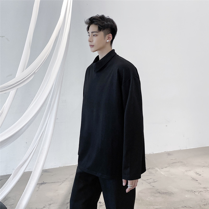 秋上新小翻领长袖打底衫禁欲系百搭宽松半高领上衣A452--693--P65,男装T恤,电商A452