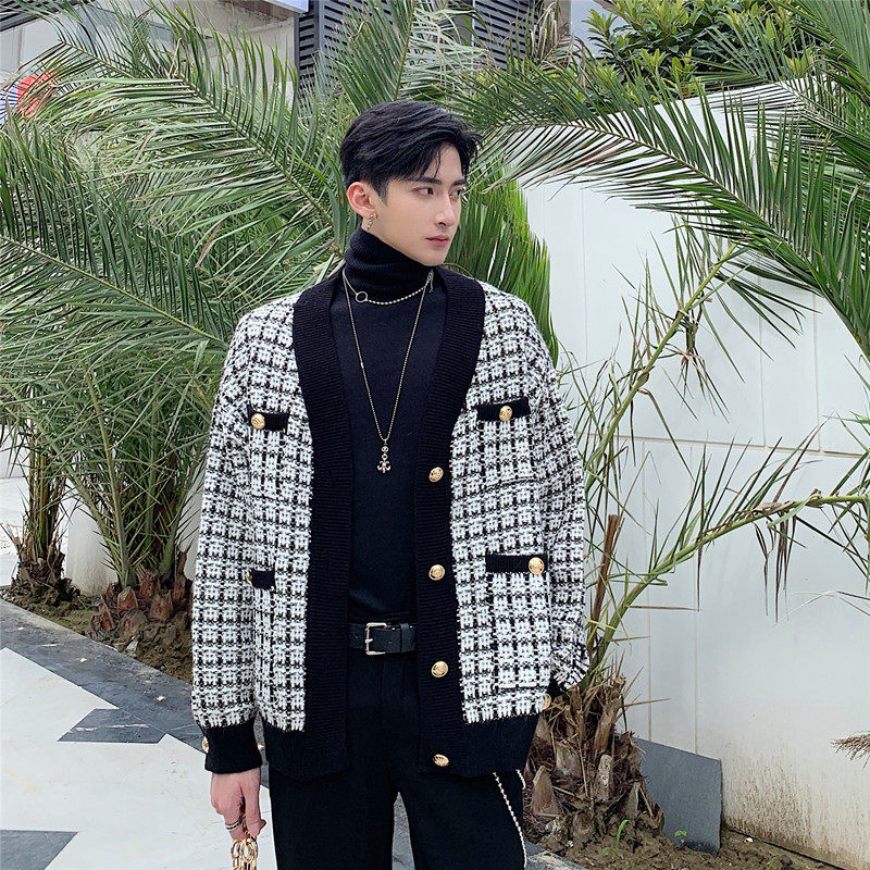 新款小香风开身针织毛衣外套男复古宽松开衫上衣A452--MY01--P115图片