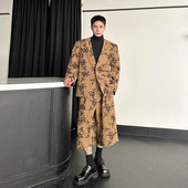 H185 新款 P245 植绒花纹复古潮流套装 A452 时髦大V领西服套装 个性