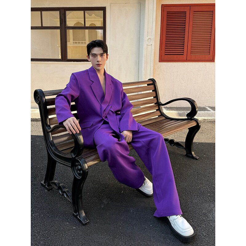 法式浪漫紫色西服套装高级感休闲西服套装潮A452--6549--P275,男装西服套装,电商A452