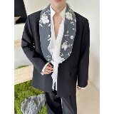 春高级黑色休闲西装立体蕾丝花朵装饰时尚西服上衣A452-H219-P175，男装西服套装，电商A452