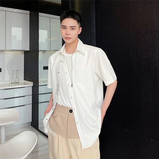 H80 夏季 上衣潮流百搭休闲机车风T恤A452 拉链设计短袖 P75 个性