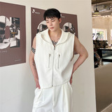 暗黑风拉链开衫马甲男潮ins连帽外套夏韩版宽松炸街超短无袖上衣，女装短外套，电商A452