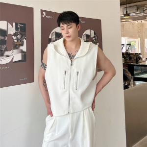 暗黑风拉链开衫马甲男潮ins连帽外套夏韩版宽松炸街超短无袖上衣，女装短外套，电商A452