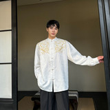 新中式立领改良版汉服上衣重工刺绣复古长袖衬衫A452--6476--P115，男装衬衫，电商A452