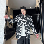 6326 冬装 P145 立领印花修身 西服外套A452 新款 新中式