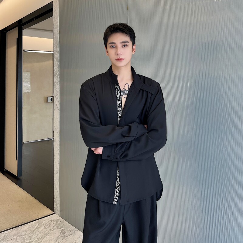 新款极简风高级感百搭长袖衬衫宽松休闲垂坠上衣A452--6385--P85,男装衬衫,电商A452