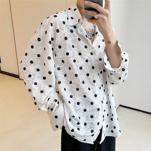 新款洋气波点长袖衬衫时尚复古风暗纹百搭休闲上衣A452--H75--P75，男装衬衫，电商A452