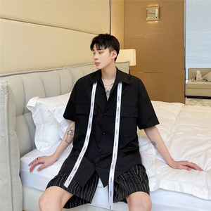 新款自制口袋衬衫男精致飘带短袖流行休闲衬衣A452--6129--P65图片