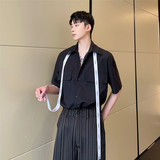 夏季翻领飘带短袖衬衫韩版休闲宽松百搭半袖上衣A452--6129--P65，男装衬衫，电商A452