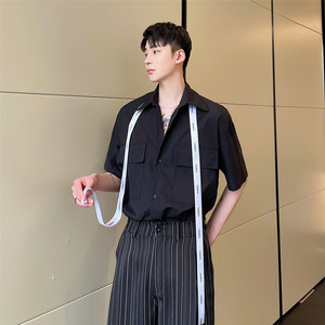 夏季翻领飘带短袖衬衫韩版休闲宽松百搭半袖上衣A452--6129--P65图片