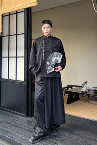 新中式风刺绣书法立领盘扣衬衫复古暗纹上衣A452--6405--P85图片