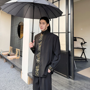 新中式复古风长袖衬衫拼接高级感立领上衣A452--6456--P105图片