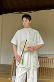 夏装新款个性拼接立领短袖衬衫复古潮风半袖上衣A452-6494-P105，男装衬衫，电商A452