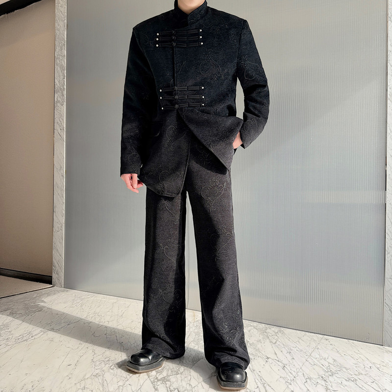 秋冬新款潮流暗纹西服套装复古气质立领西装A452--6466--P275,男装西服套装,电商A452
