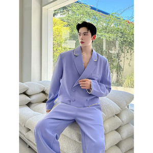 新款个性复古紫色短款西服套装韩版百搭潮流套装A452--H209--P265图片