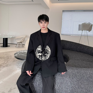 秋装新款潮流西服新中式团纹刺绣西装外套A452--6469--P145,板式西服怎么搭配图片