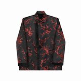 冬装缎面花卉图案西装外套立领一粒扣加毛外套A452--H136--P185，男装棉衣，电商A452