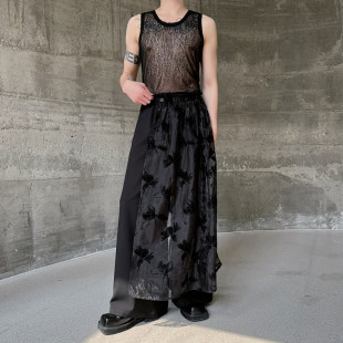 H160 小众设计不规则蕾丝拼接拖地长裤 A452 潮流休闲裤 P115 时尚